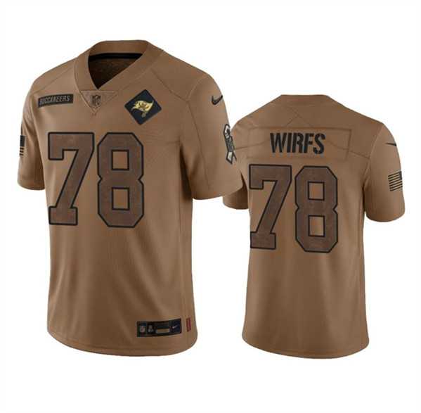 Men%27s Tampa Bay Buccaneers #78 Tristan Wirfs 2023 Brown Salute To Service Limited Jersey Dyin